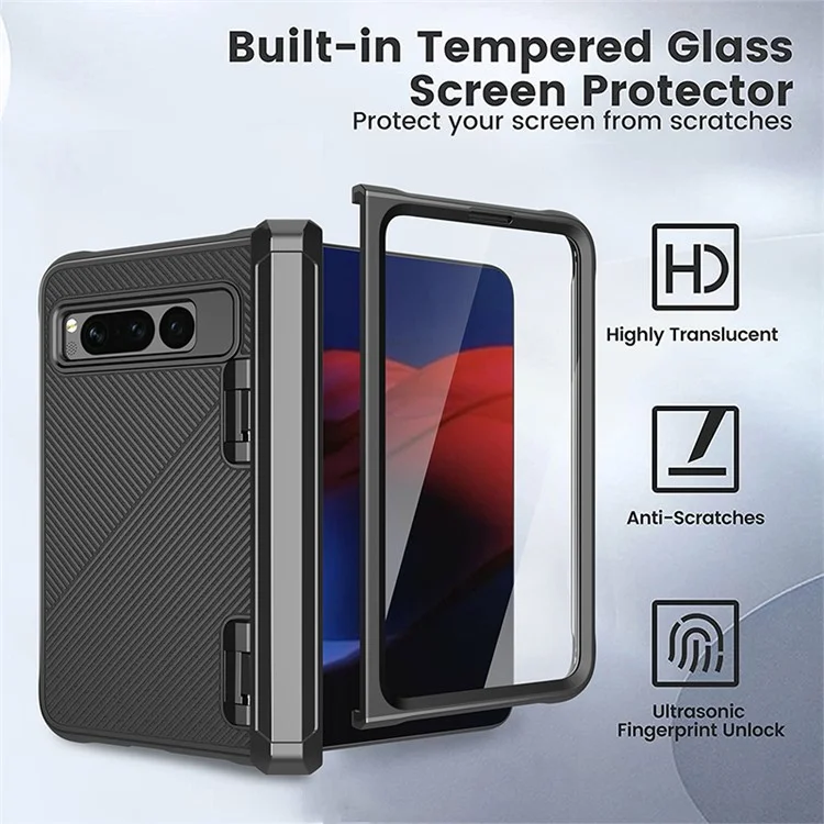 For Google Pixel Fold PC+TPU Non-Slip Phone Case Hinge Protection Shockproof Cover with Tempered Glass Film - Green