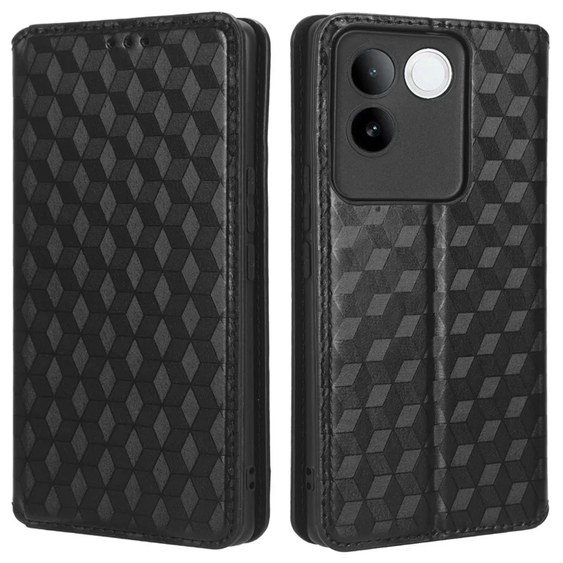 Para vivo S17e 5G PU Leather Stand Case Shockproof Rhombus Imprinted Phone Cover - Black