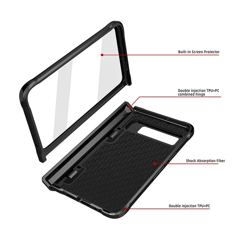 For Google Pixel Fold PU Leather PC+TPU Phone Case Hinge Protection Card Slot Cover with Tempered Glass Film - Black