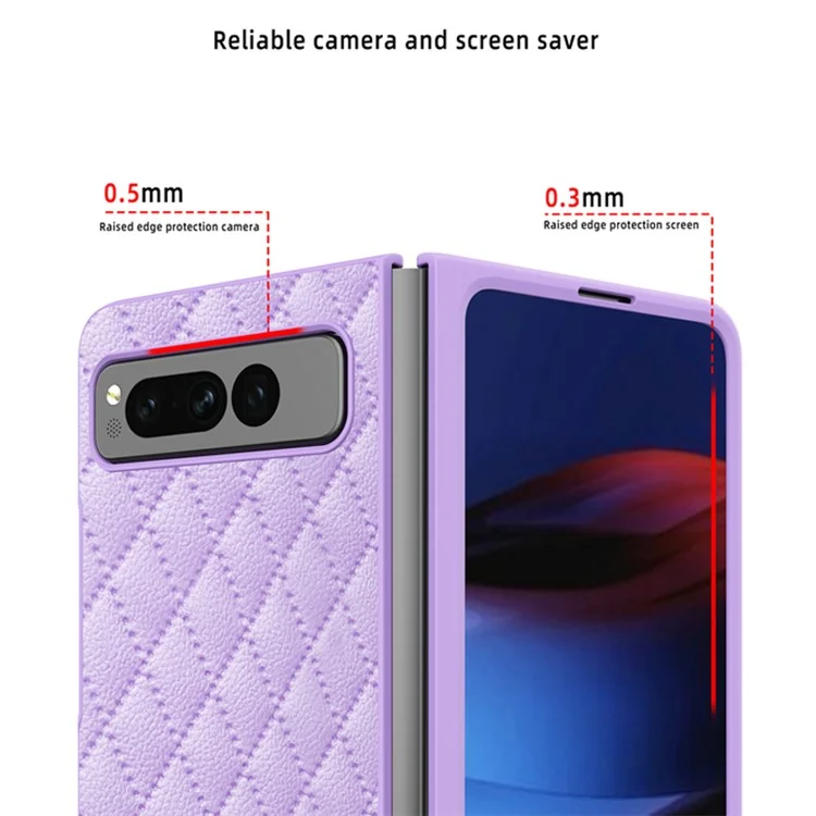 Para Google Pixel Fold Funda de teléfono de piel de PU + PC Textura de rombos Impresa Protección de bisagra - Morado
