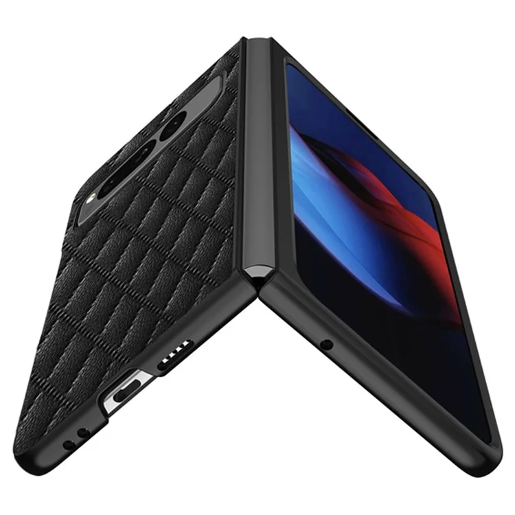 Para Google Pixel Fold Funda de teléfono de piel de PU + PC Textura de rombos Impresa Protección de bisagra - Morado