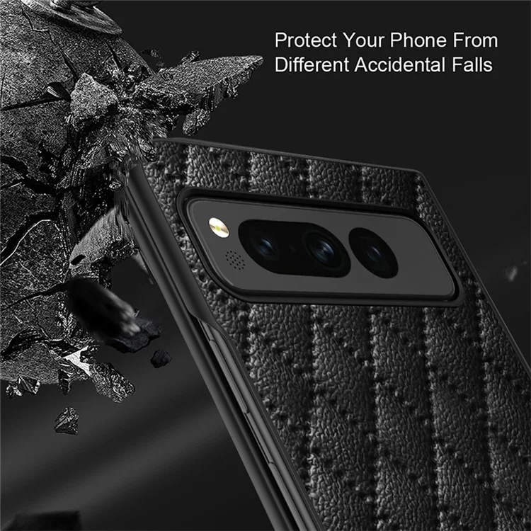 Para Google Pixel Fold Funda de teléfono de piel de PU + PC Textura de rombos Impresa Protección de bisagra - Morado