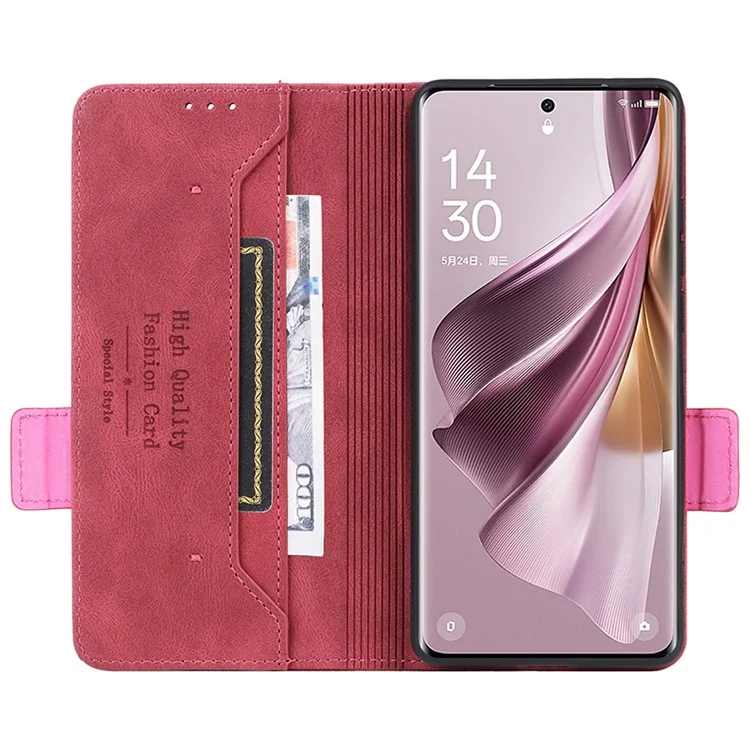 Für Oppo Reno10 Pro+ 5G Hardware Dekor Brieftasche Handyhülle PU-Leder Flip Ständer Cover - Rose