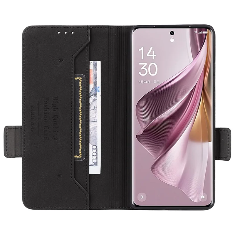 For Oppo Reno10 Pro+ 5G Hardware Decor Wallet Phone Case PU Leather Flip Stand Cover - Black