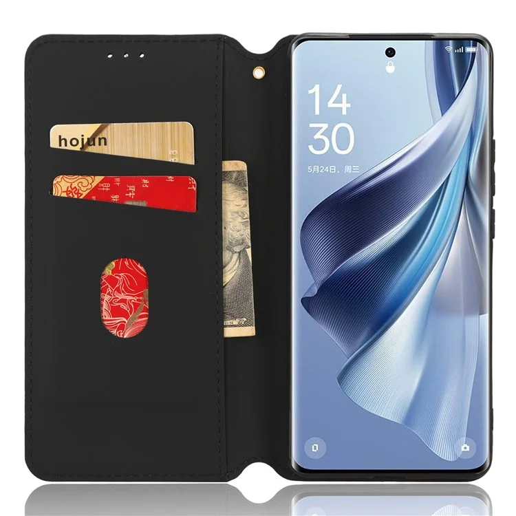 Für Oppo Reno10 Pro+ 5G PU-Leder-Faltständer-Hülle, stoßfest, Rautenmuster-geprägter Handyhülle - Schwarz
