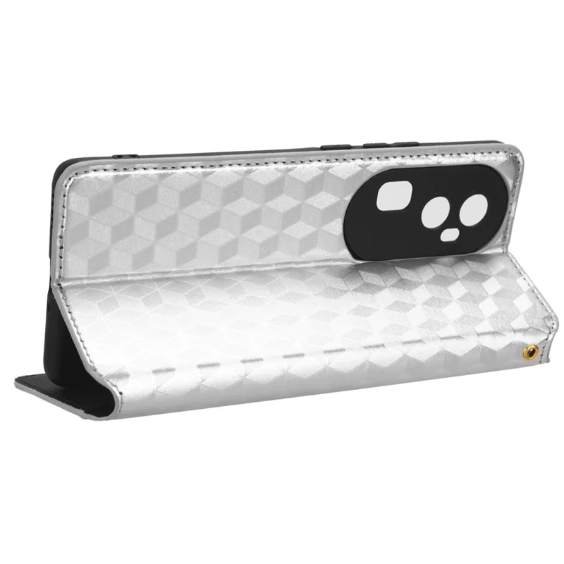 For Oppo Reno10 Pro+ 5G PU Leather Foldable Stand Case Shockproof Rhombus Imprinted Phone Cover - Silver