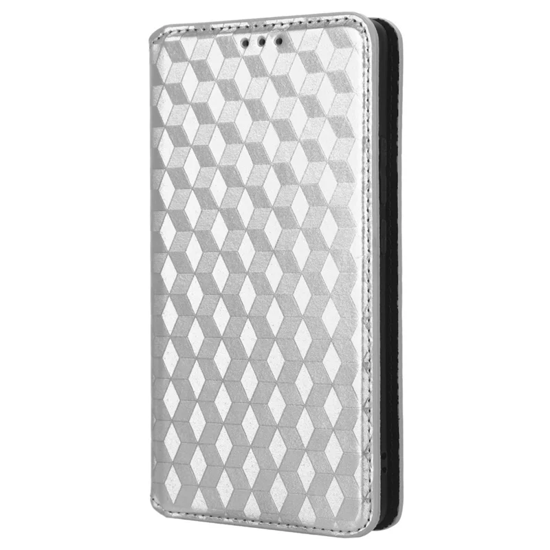 For Oppo Reno10 Pro+ 5G PU Leather Foldable Stand Case Shockproof Rhombus Imprinted Phone Cover - Silver