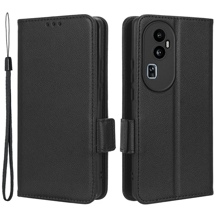 Ledertasche für Oppo Reno10 Pro+ 5G, Brieftaschen-Ständer mit Sturzsicherung, Litchi-Textur Handyhülle - Schwarz
