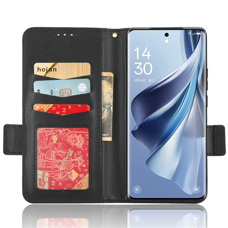 Ledertasche für Oppo Reno10 Pro+ 5G, Brieftaschen-Ständer mit Sturzsicherung, Litchi-Textur Handyhülle - Schwarz