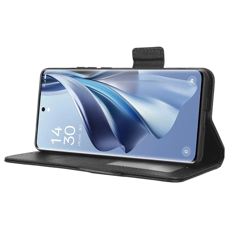 Ledertasche für Oppo Reno10 Pro+ 5G, Brieftaschen-Ständer mit Sturzsicherung, Litchi-Textur Handyhülle - Schwarz