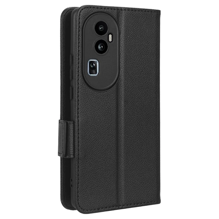 Ledertasche für Oppo Reno10 Pro+ 5G, Brieftaschen-Ständer mit Sturzsicherung, Litchi-Textur Handyhülle - Schwarz