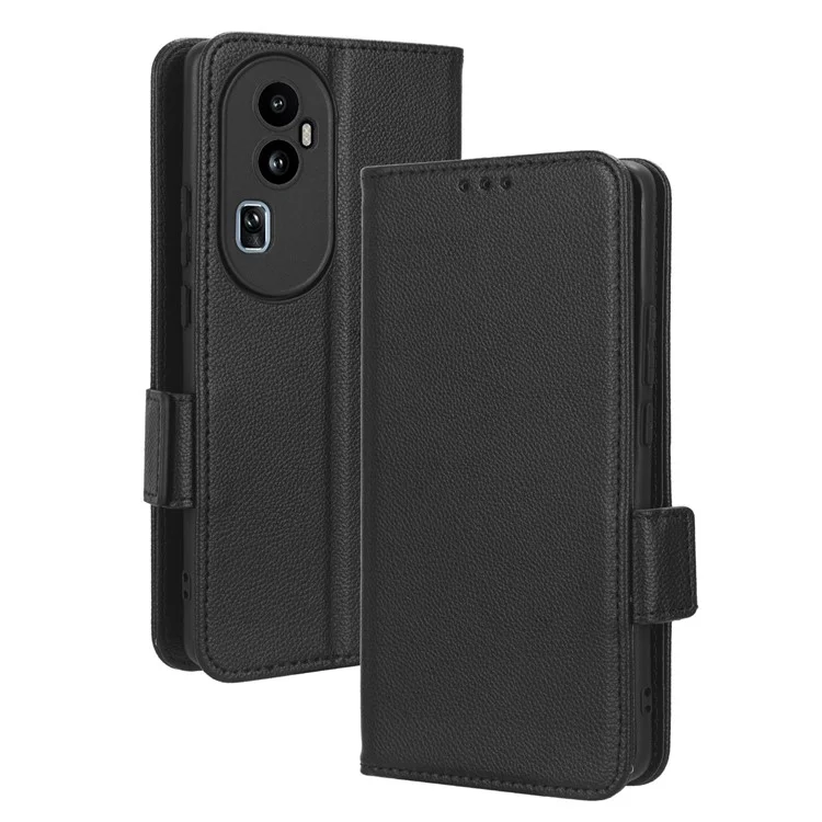 Ledertasche für Oppo Reno10 Pro+ 5G, Brieftaschen-Ständer mit Sturzsicherung, Litchi-Textur Handyhülle - Schwarz