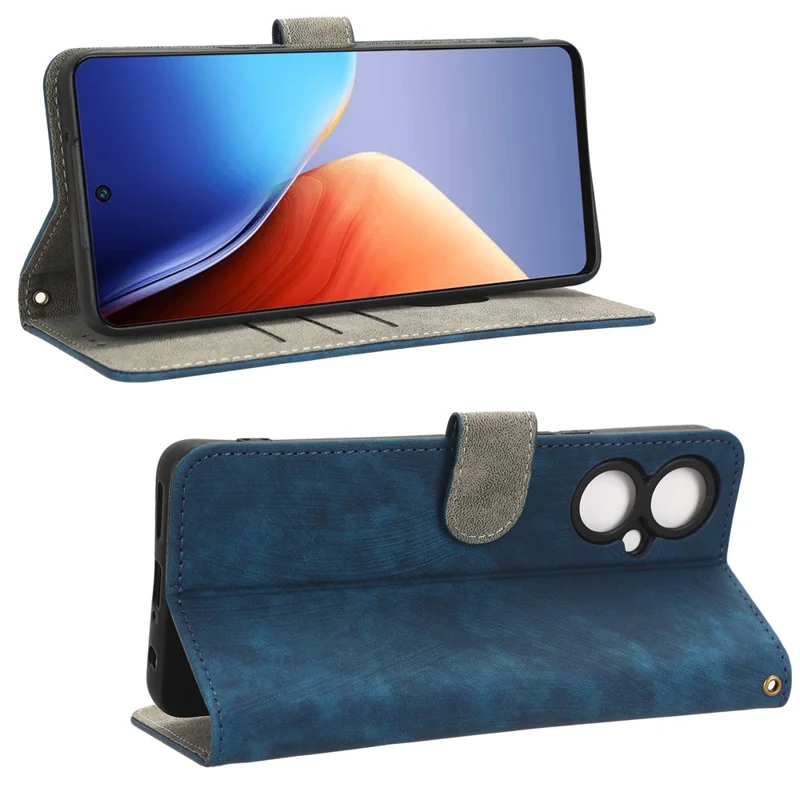 Stand Case for TECNO Camon 19 4G CI6n RFID Blocking PU Leather Phone Wallet Cover with Strap - Blue