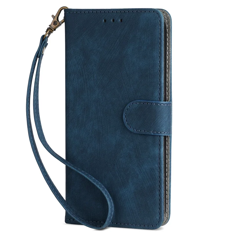 Stand Case for TECNO Camon 19 4G CI6n RFID Blocking PU Leather Phone Wallet Cover with Strap - Blue