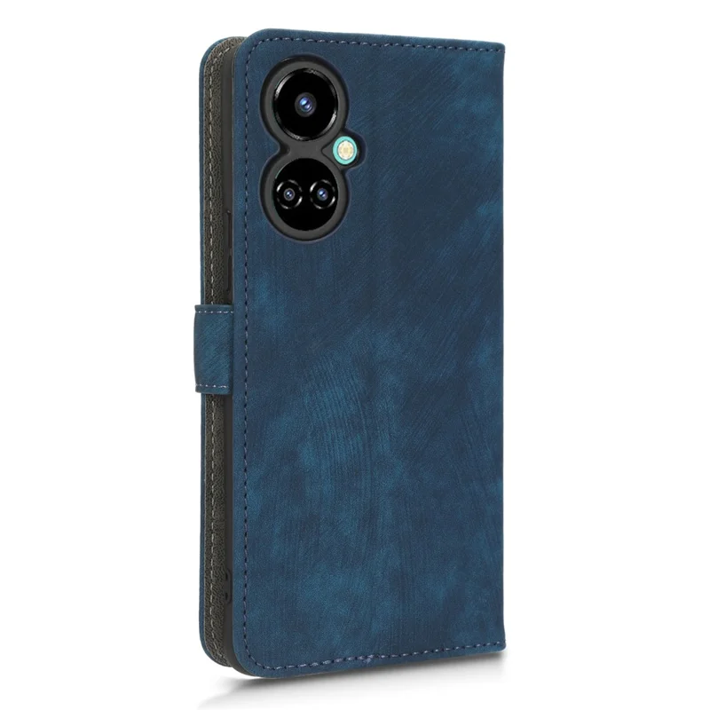Stand Case for TECNO Camon 19 4G CI6n RFID Blocking PU Leather Phone Wallet Cover with Strap - Blue