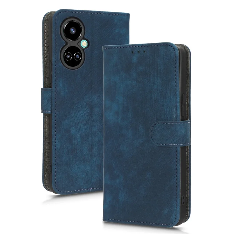 Stand Case for TECNO Camon 19 4G CI6n RFID Blocking PU Leather Phone Wallet Cover with Strap - Blue