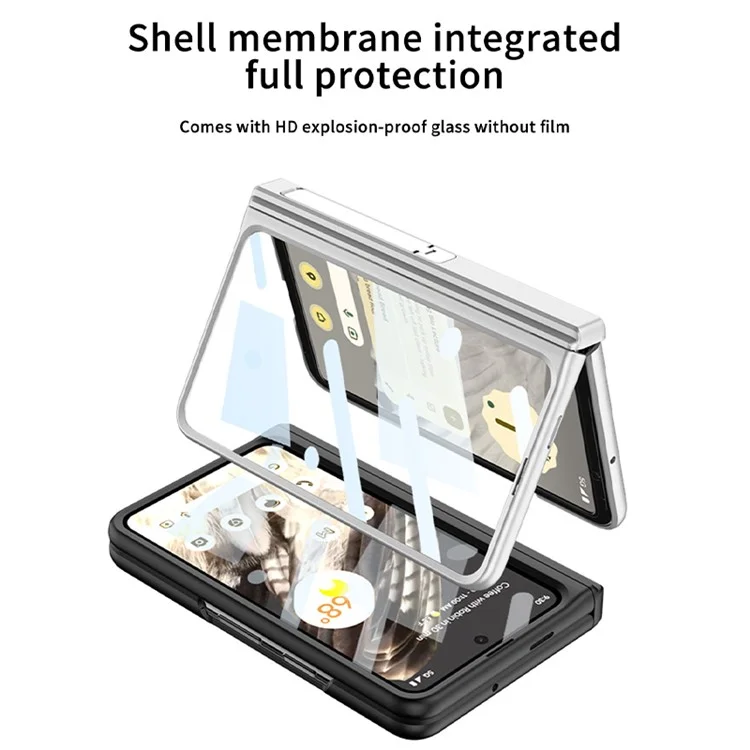 For Google Pixel Fold Magnetic Phone Case PC Kickstand Phone Cover with Tempered Glass Screen Film - Black