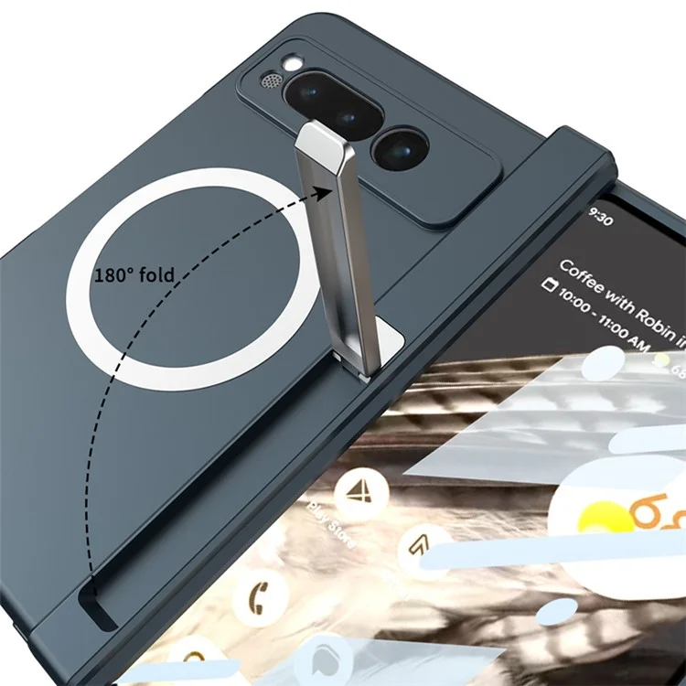 For Google Pixel Fold Magnetic Phone Case PC Kickstand Phone Cover with Tempered Glass Screen Film - Black