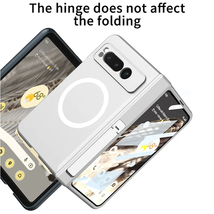 For Google Pixel Fold Magnetic Phone Case PC Kickstand Phone Cover with Tempered Glass Screen Film - Black