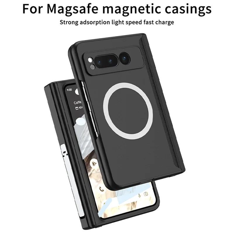For Google Pixel Fold Magnetic Phone Case PC Kickstand Phone Cover with Tempered Glass Screen Film - Green