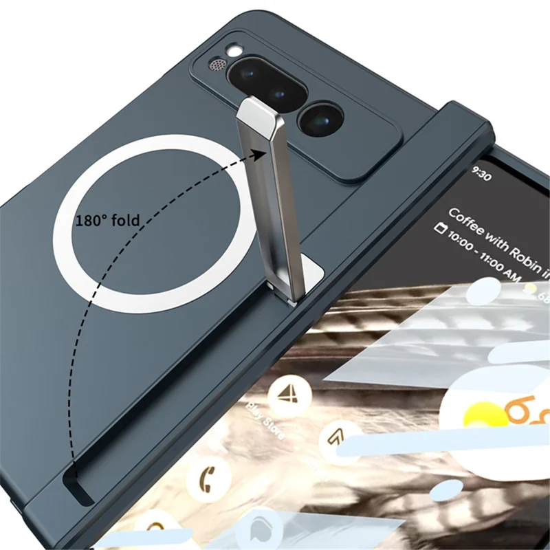 For Google Pixel Fold Magnetic Phone Case PC Kickstand Phone Cover with Tempered Glass Screen Film - Green