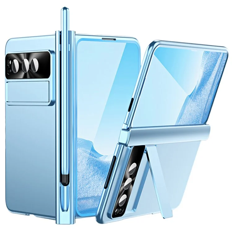 Для Google Pixel Fold Kickstand PC Phone Case Hinge Protection Cover с закалённой стеклянной плёнкой для экрана / Stylus - синий