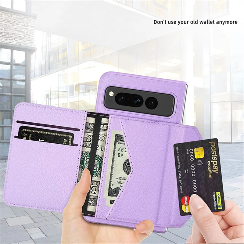 For Google Pixel Fold PU Leather PC Protective Cover Litchi Texture Card Slot Phone Case - Purple