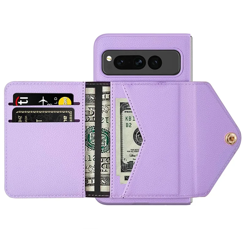 For Google Pixel Fold PU Leather PC Protective Cover Litchi Texture Card Slot Phone Case - Purple