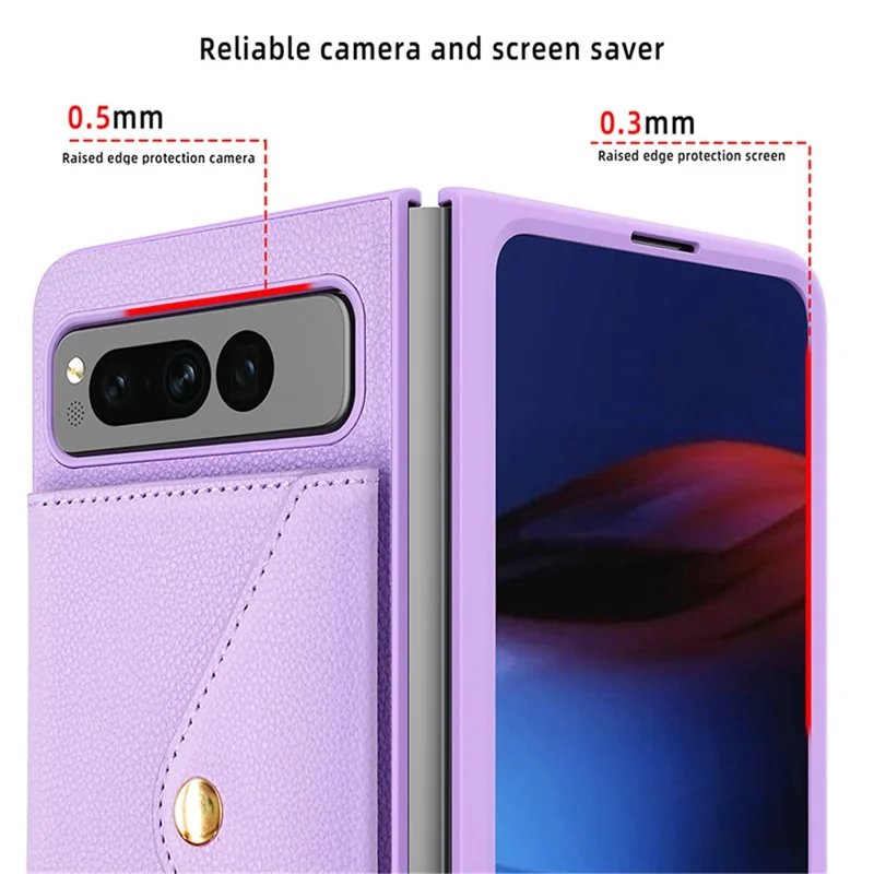 For Google Pixel Fold PU Leather PC Protective Cover Litchi Texture Card Slot Phone Case - Purple