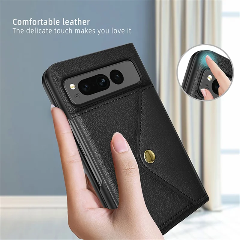 For Google Pixel Fold PU Leather PC Protective Cover Litchi Texture Card Slot Phone Case - Pink