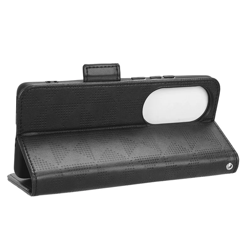 Für Oppo Reno10 Pro+ 5G PU-Leder-Brieftaschen-Handyhülle mit geprägtem Dreieck-Anti-Drop-Standfuß - Schwarz