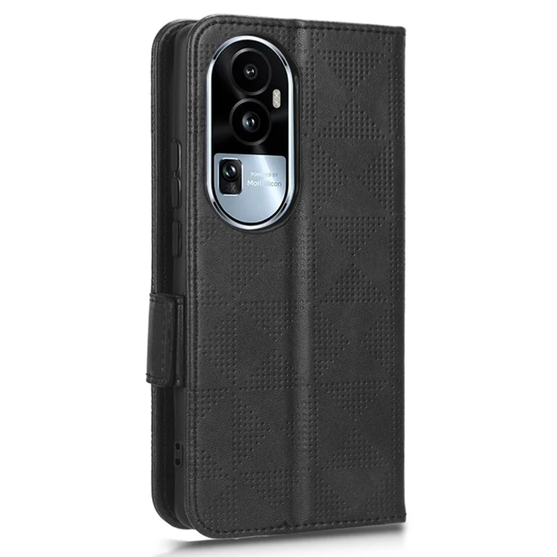 Für Oppo Reno10 Pro+ 5G PU-Leder-Brieftaschen-Handyhülle mit geprägtem Dreieck-Anti-Drop-Standfuß - Schwarz