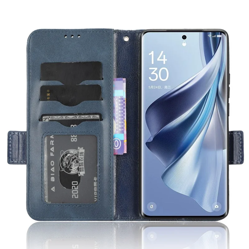 For Oppo Reno10 Pro+ 5G PU Leather Wallet Phone Case Imprinted Triangle Anti-drop Stand Cover - Blue