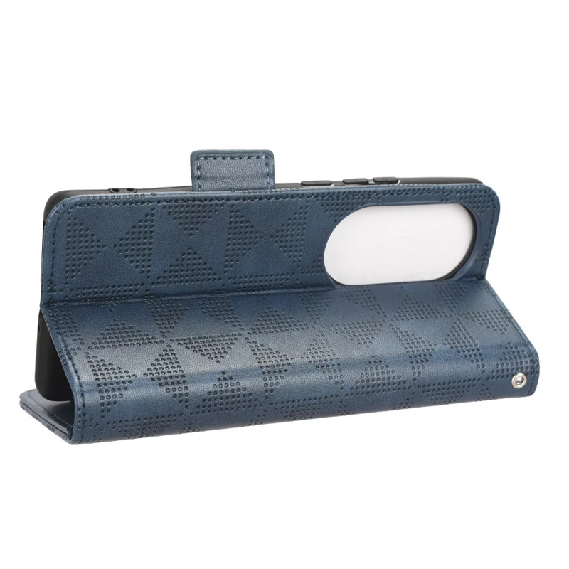 For Oppo Reno10 Pro+ 5G PU Leather Wallet Phone Case Imprinted Triangle Anti-drop Stand Cover - Blue