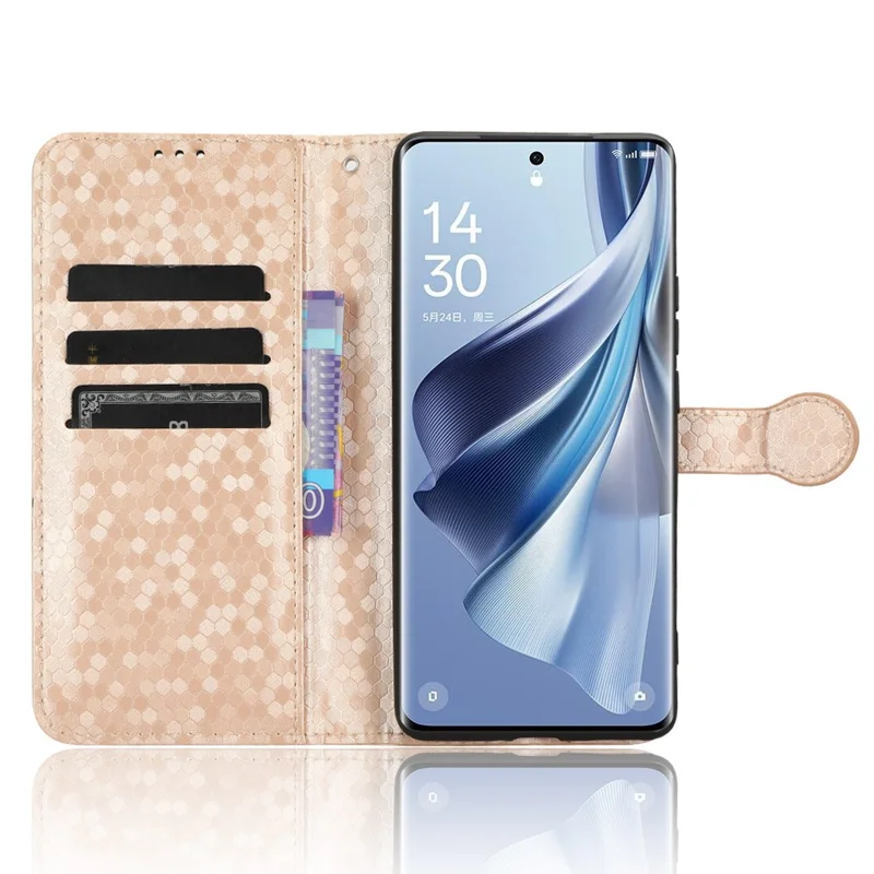 Para Oppo Reno10 Pro+ 5G PU Leather Wallet Mobile Case Dot Imprinted Flip Stand Phone Cover - Rose Gold