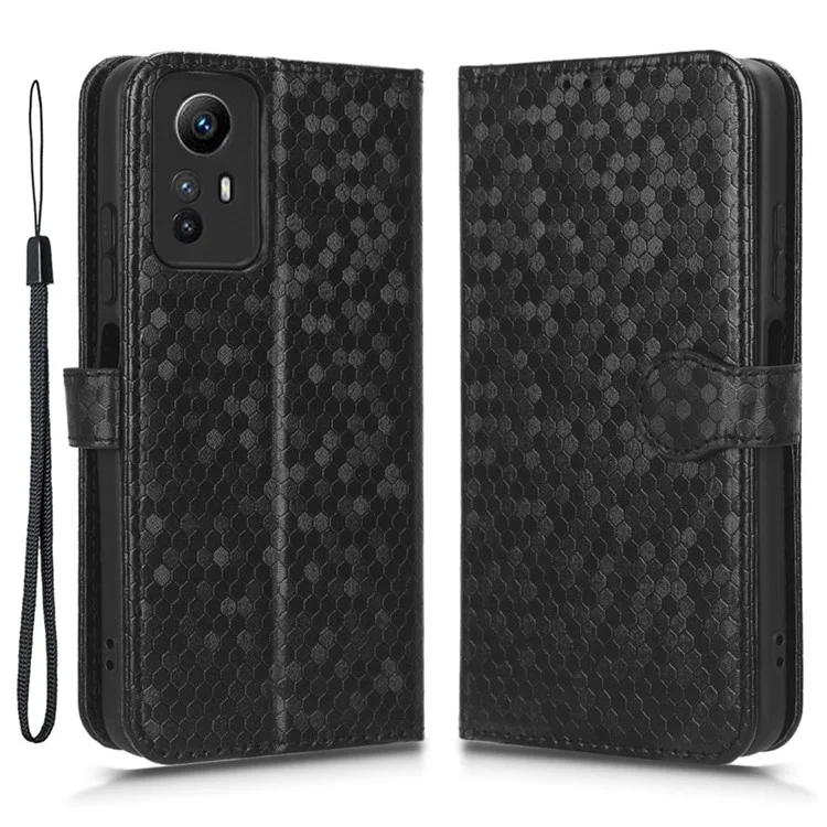 Para Xiaomi Redmi Note 12S 4G Dot Imprinted Phone Stand Cover PU Leather Wallet Phone Case - Preto