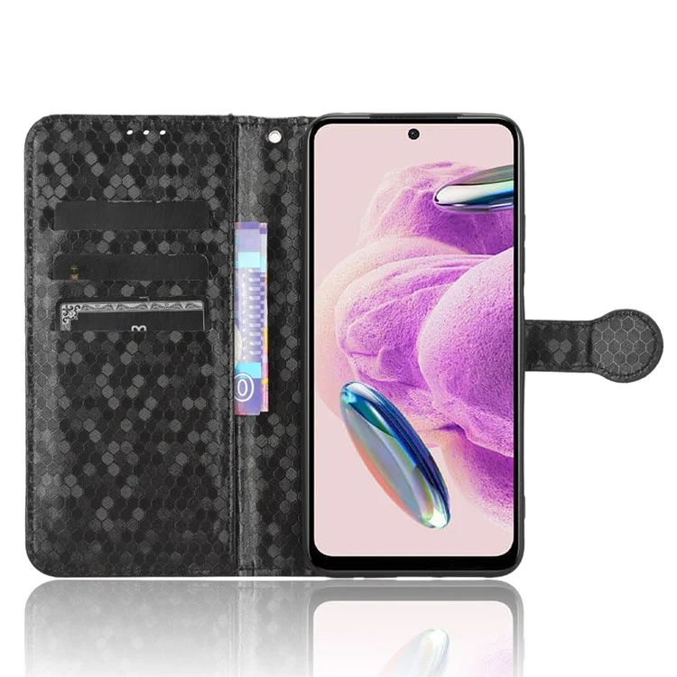 Para Xiaomi Redmi Note 12S 4G Dot Imprinted Phone Stand Cover PU Leather Wallet Phone Case - Preto