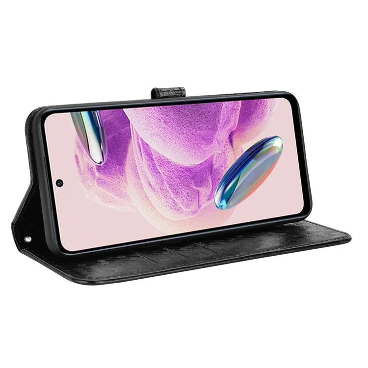 Para Xiaomi Redmi Note 12S 4G Dot Imprinted Phone Stand Cover PU Leather Wallet Phone Case - Preto