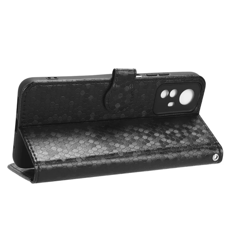 Para Xiaomi Redmi Note 12S 4G Dot Imprinted Phone Stand Cover PU Leather Wallet Phone Case - Preto