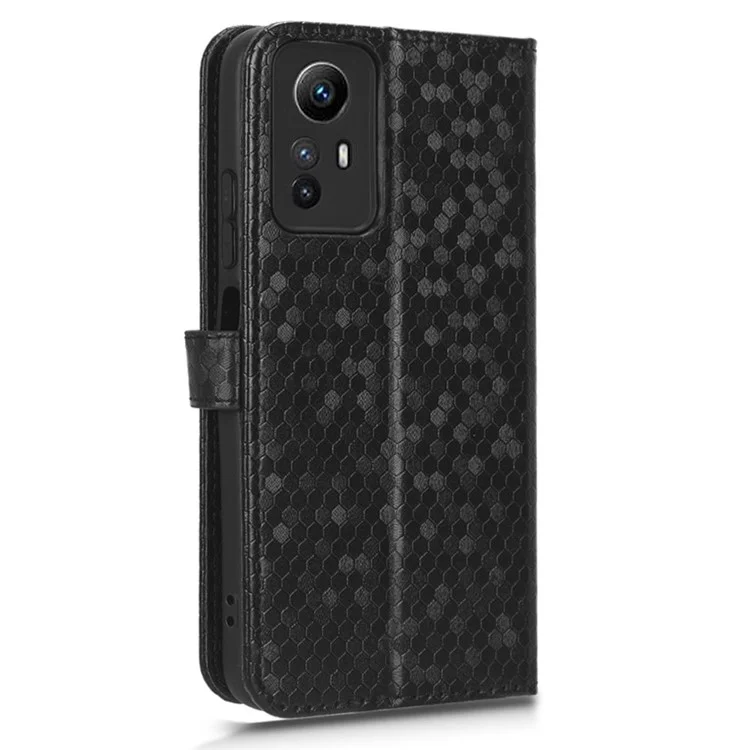 Para Xiaomi Redmi Note 12S 4G Dot Imprinted Phone Stand Cover PU Leather Wallet Phone Case - Preto