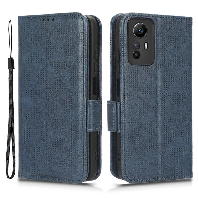 For Xiaomi Redmi Note 12S 4G PU Leather Wallet Phone Case Imprinted Triangle Folding Stand Cover - Blue