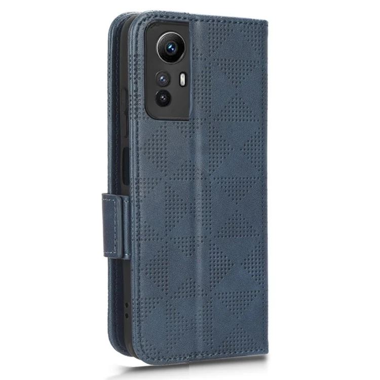 For Xiaomi Redmi Note 12S 4G PU Leather Wallet Phone Case Imprinted Triangle Folding Stand Cover - Blue
