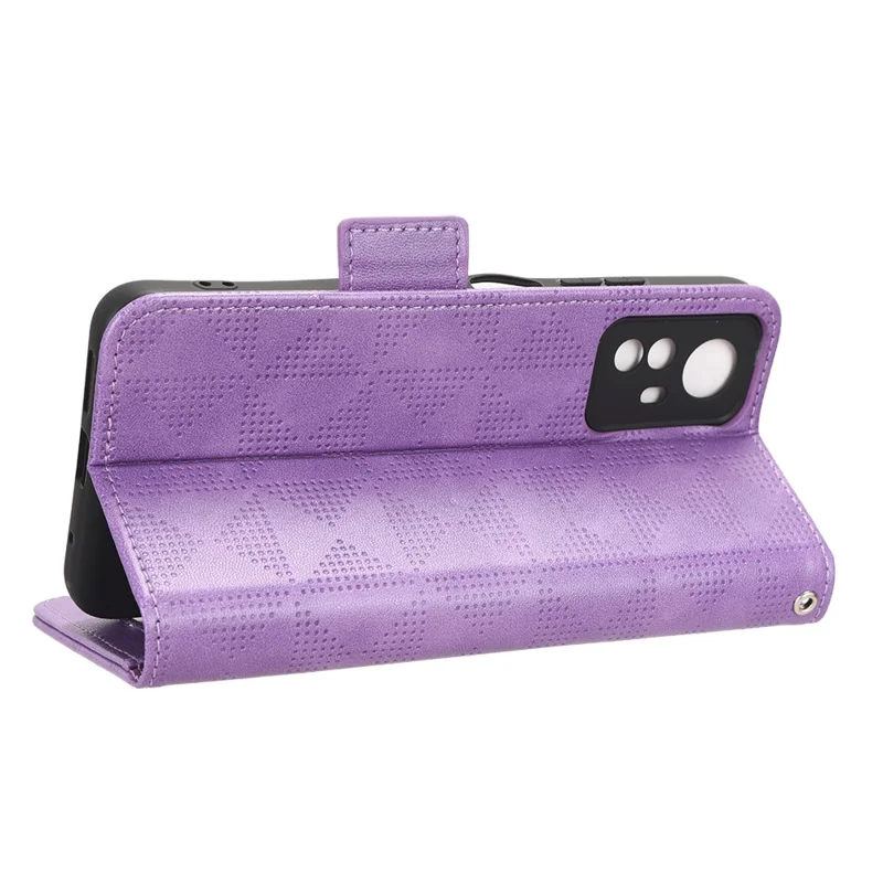For Xiaomi Redmi Note 12S 4G PU Leather Wallet Phone Case Imprinted Triangle Folding Stand Cover - Purple