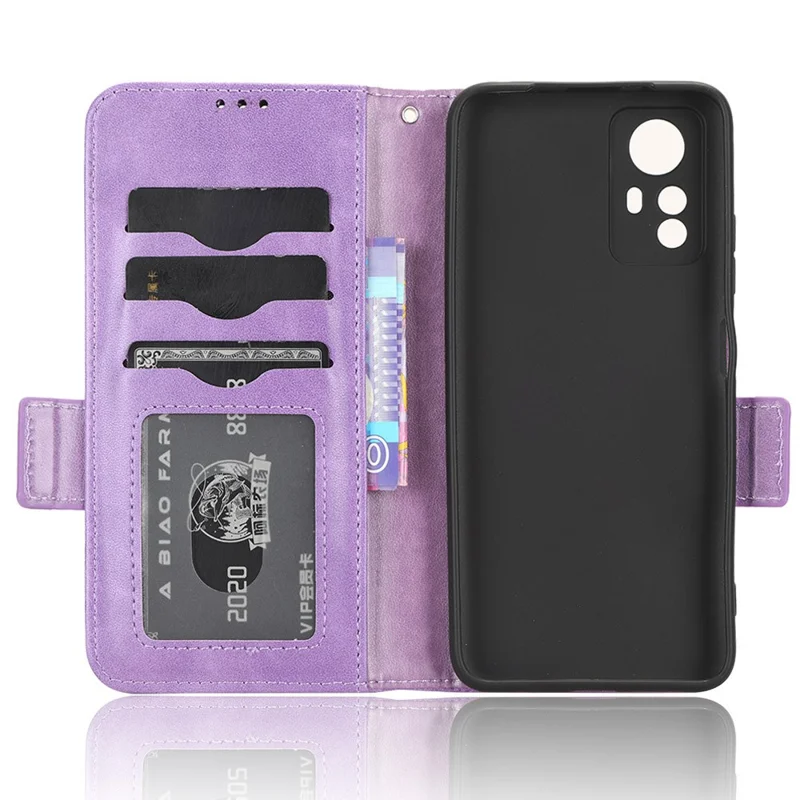 For Xiaomi Redmi Note 12S 4G PU Leather Wallet Phone Case Imprinted Triangle Folding Stand Cover - Purple