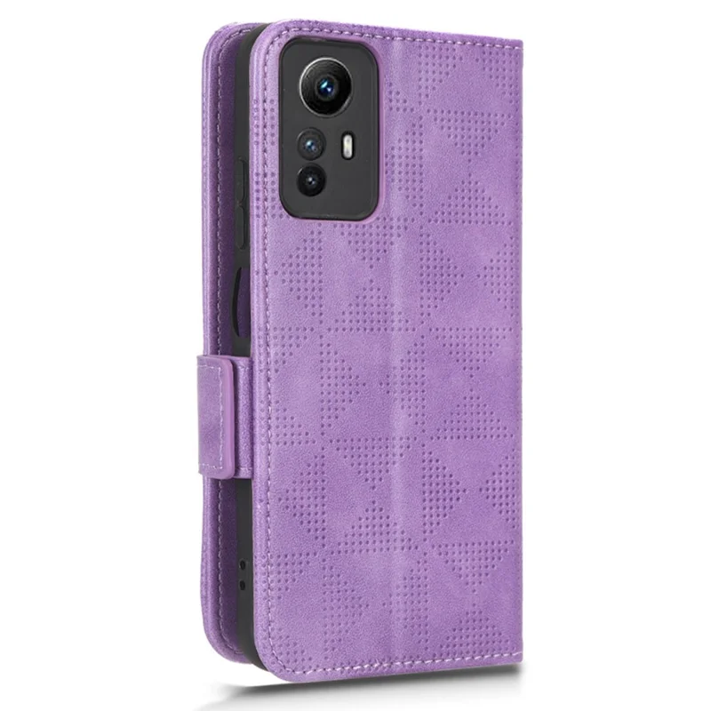 For Xiaomi Redmi Note 12S 4G PU Leather Wallet Phone Case Imprinted Triangle Folding Stand Cover - Purple