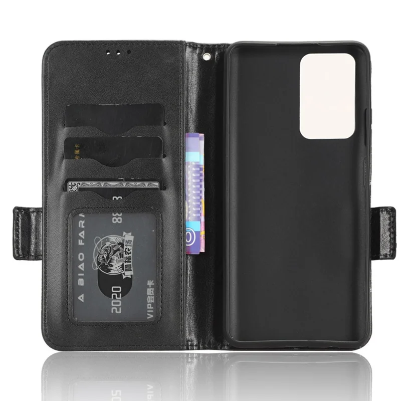 For ZTE Blade V41 Smart Wallet Cell Phone Case PU Leather Imprinted Triangle Stand Cover - Black