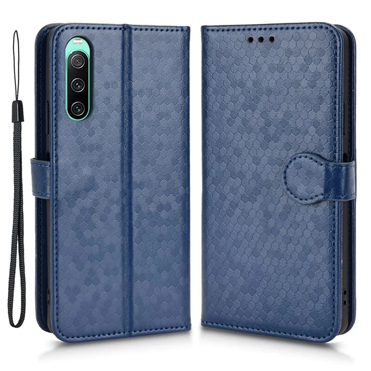 Phone Case for Sony Xperia 10 V , PU Leather Wallet Stand Dot Imprinted Phone Cover - Dark Blue