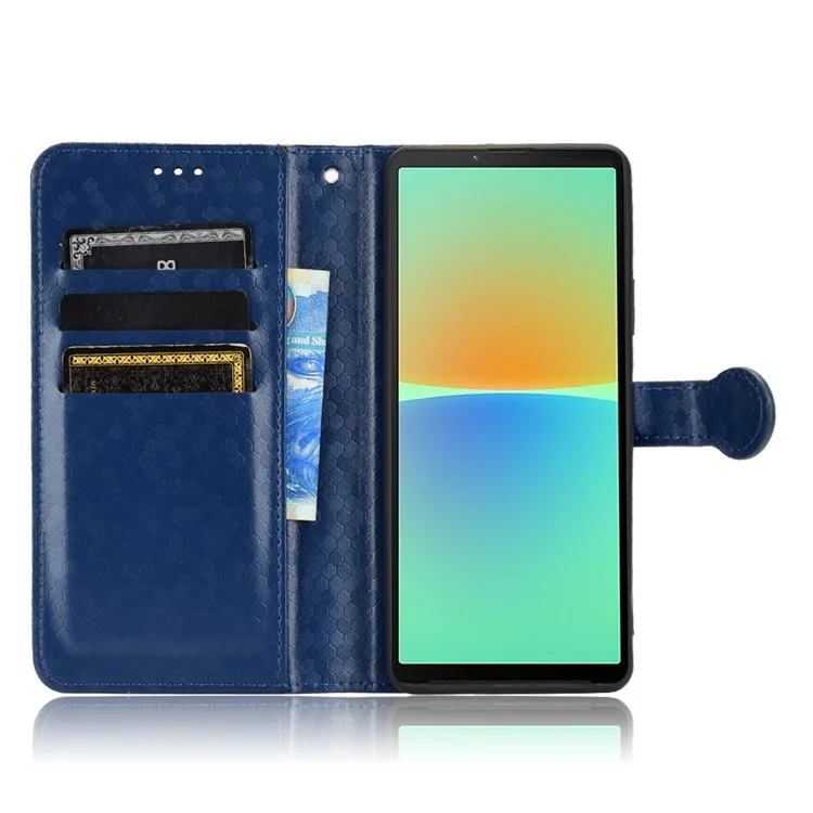Phone Case for Sony Xperia 10 V , PU Leather Wallet Stand Dot Imprinted Phone Cover - Dark Blue