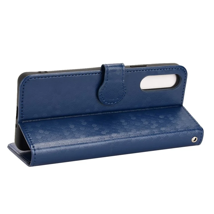 Phone Case for Sony Xperia 10 V , PU Leather Wallet Stand Dot Imprinted Phone Cover - Dark Blue