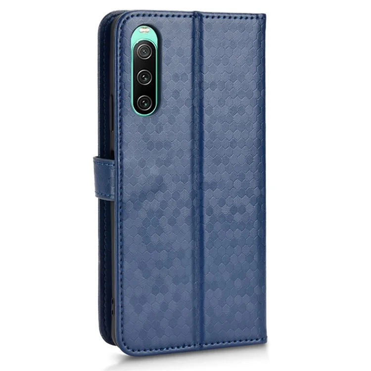 Phone Case for Sony Xperia 10 V , PU Leather Wallet Stand Dot Imprinted Phone Cover - Dark Blue